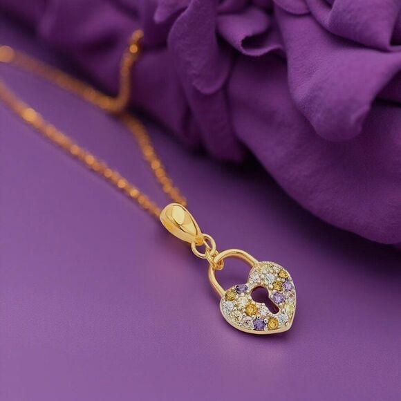 14K Two-Tone Gold Multi Lock Pendant with CZ Stones – 0.9g - Picture 3 of 3